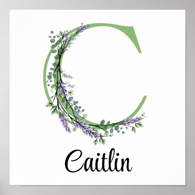Poster Berçário Monograma C Lavanda Eucalipto (Frente)