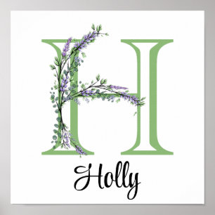 Poster Berçário Monograma H Lavanda Eucalipto