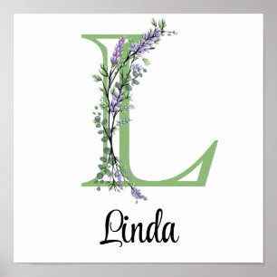Poster Berçário Monograma L Lavanda Eucalipto