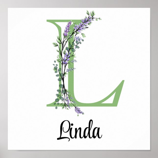 Poster Berçário Monograma L Lavanda Eucalipto (Frente)