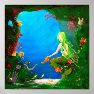 Poster Berçário pequeno subaquático da sereia dos amig