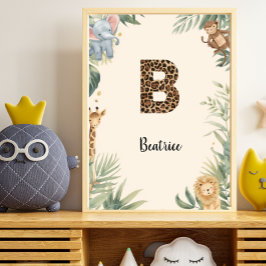 Poster Berçário Safari Nome Personalizado Monograma B