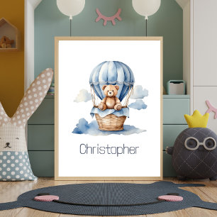 Poster Berçário Urso de Pelúcia Balão de Ar Quente Azul B