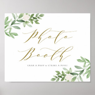 Poster Berço de Foto de Cores-de-Água Verde e Flores Bran