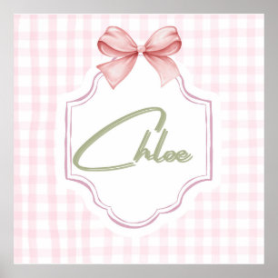 Poster Berço Personalizado para Menina Chloe com Laço e X