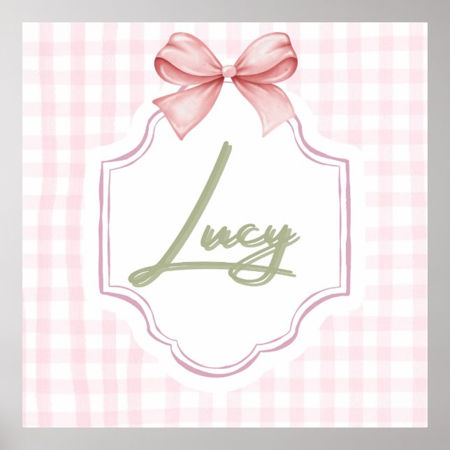 Poster Berço Personalizado para Menina Lucy com Laço e Xa (Frente)