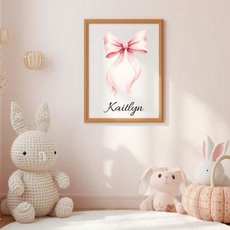 Poster Berço Personalizado Rosa em Aquarela