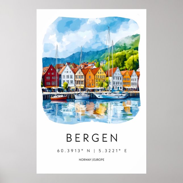 Poster Bergen Aquarela 2 (Frente)
