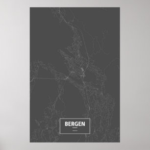 Pôster Bergen, Noruega (branca no preto)