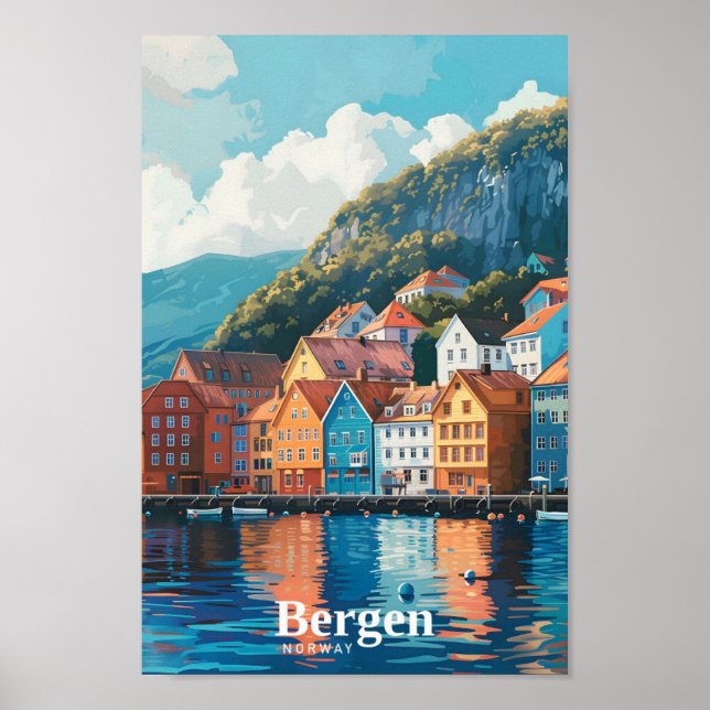 Poster Bergen Norway Art Viagens vintage (Frente)