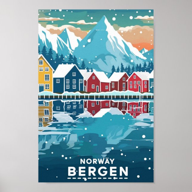 Poster Bergen Norway Vintage Familiar Viagem (Frente)