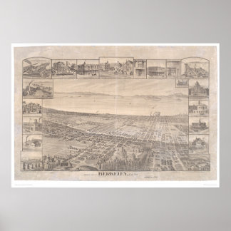Pôster Berkeley, CA. Mapa Panorâmico 1891 (0099A) - Desor
