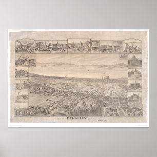 Poster Berkeley, mapa panorâmico 1891 do CA (0099A) -