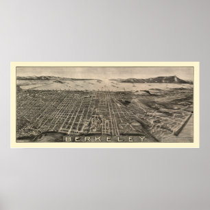 Pôster Berkeley, mapa panorâmico de CA - 1909
