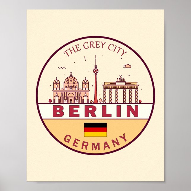 Poster Berlim Alemanha Cidade Skyline Emblem (Frente)