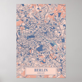 Poster Berlim Alemanha Mapa da Cidade Ventilada Viagem