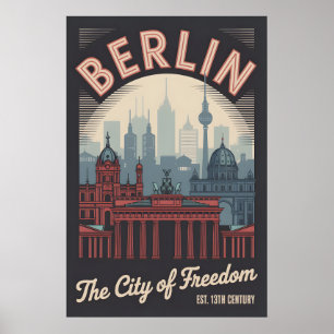 Poster Berlim Alemanha Retro Silhueta Urbana Viagem