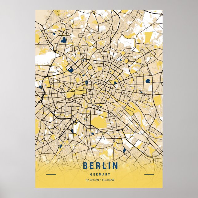 Poster Berlim - Mapa da Cidade Amarela Gerária (Frente)