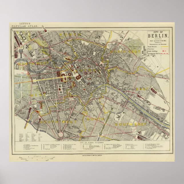 Poster Berlin 1883 Historic Map – Letts Popular Atlas Map (Frente)