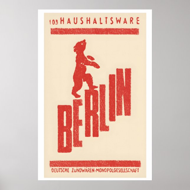 Poster Berlin Bear Matchbox Label Print – Vintage German (Frente)