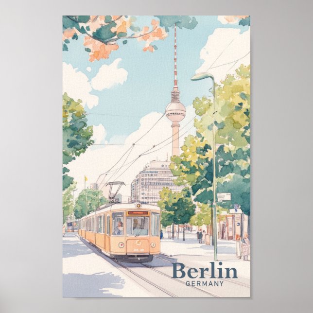 Poster Berlin Germany Gouache Paint Ilustração Viagem P (Frente)