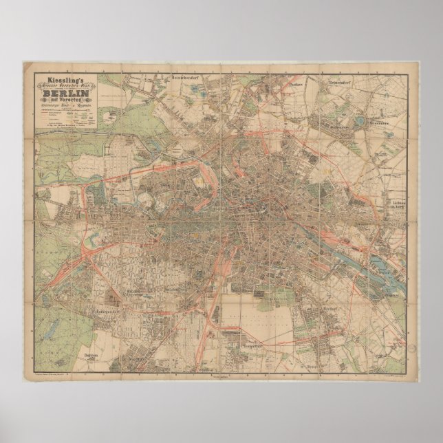 Poster Berlin Map c.1897 – Kiessling’s Detailed City Plan (Frente)