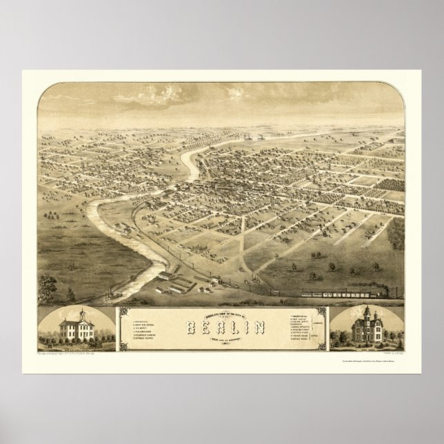 Pôster Berlin, WI Panoramic Map - 1867 (Frente)