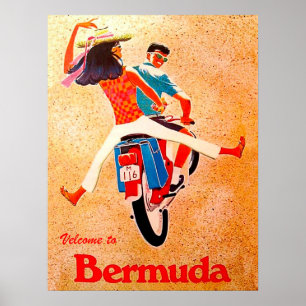 Poster Bermuda, casal feliz no passeio da motocicleta