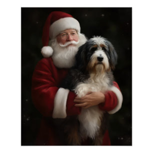 Pôster Bernedoodle com o Papai Noel Natal Festivo 