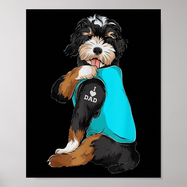 Poster Bernedoodle I Love Pai Tattoo Roupa, Pai De Cão (Frente)