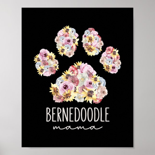 Poster Bernedoodle Mama Floral Paw Mãe (Frente)