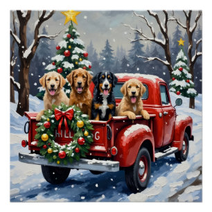 Pôster Bernedoodle Natal Caminhão Vermelho Feriado