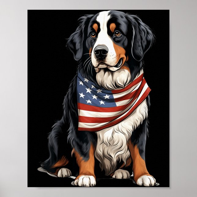 Poster Berner Us Flag Bernese Mountain Dog Owner Mom Dad  (Frente)