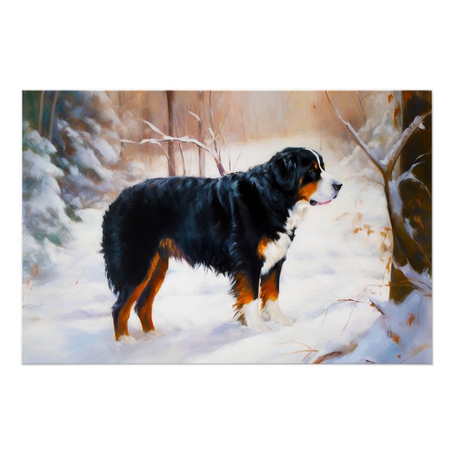 Pôster Bernese Mountain Deixe Nevar Natal  (Frente)