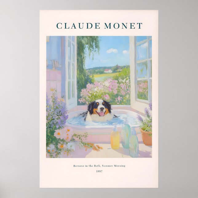 Poster Bernese Mountain Dog Art Print Monet Style Floral (Frente)