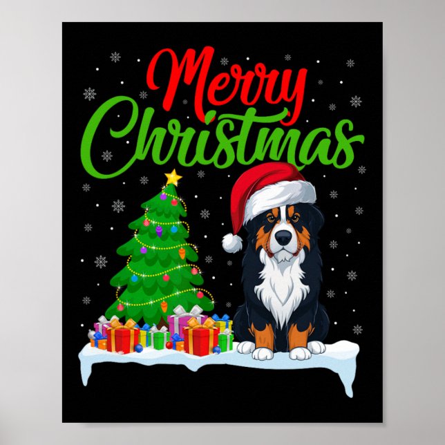 Poster Bernese Mountain Dog Árvore de Natal Luzes Xmas Do (Frente)