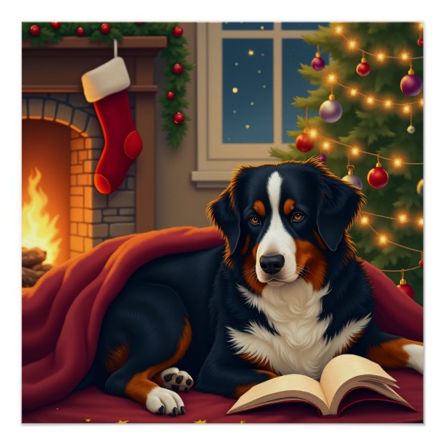 Pôster Bernese Mountain Dog Christmas Bedtime Story (Frente)