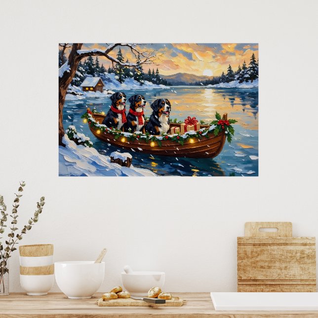 Poster Bernese Mountain Dog Christmas Boat Holiday (Cozinha)