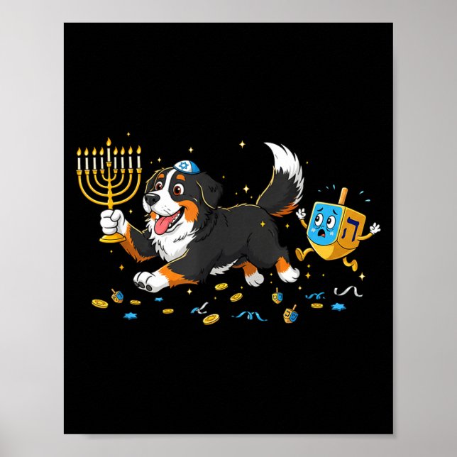 Poster Bernese Mountain Dog Dreidel Menorah Hanukkah Wome (Frente)