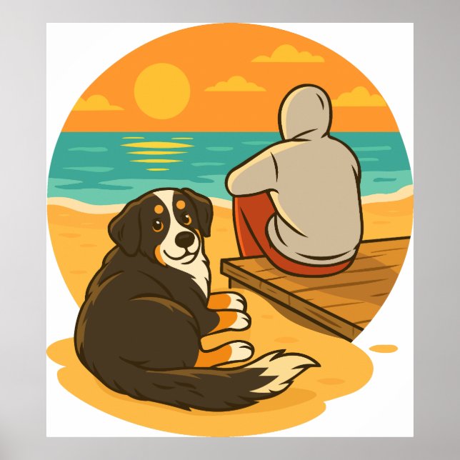 Poster Bernese Mountain Dog Sunset Beach Companion (Frente)