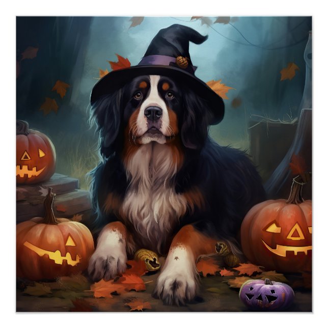 Pôster Bernese Mountain Pumpkins Halloween Assustado (Frente)