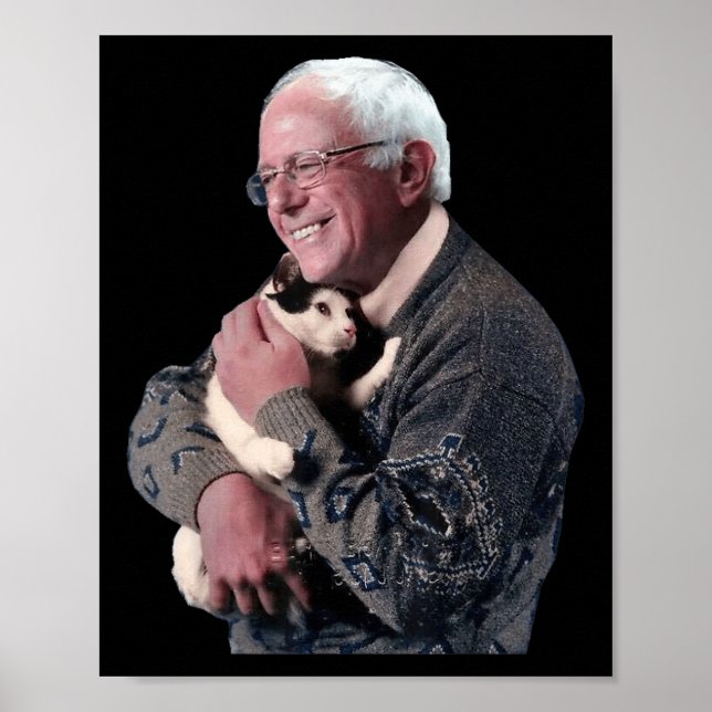 Poster Bernie Sanders Abraçando Gato Camisola Bela-Camisa (Frente)