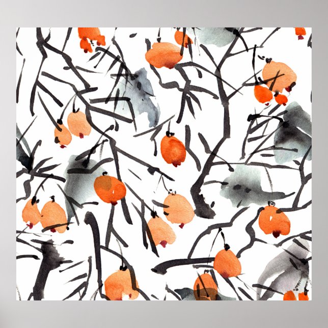 Poster Berries de Tinta de Água Deixa Ilustração (Frente)