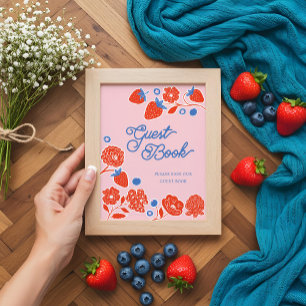 Poster Berries e flores de livros-convidados do chá de fr