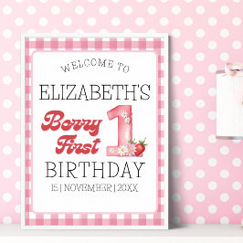 Poster "Berry First Birthday Girl with Strawberry Theme