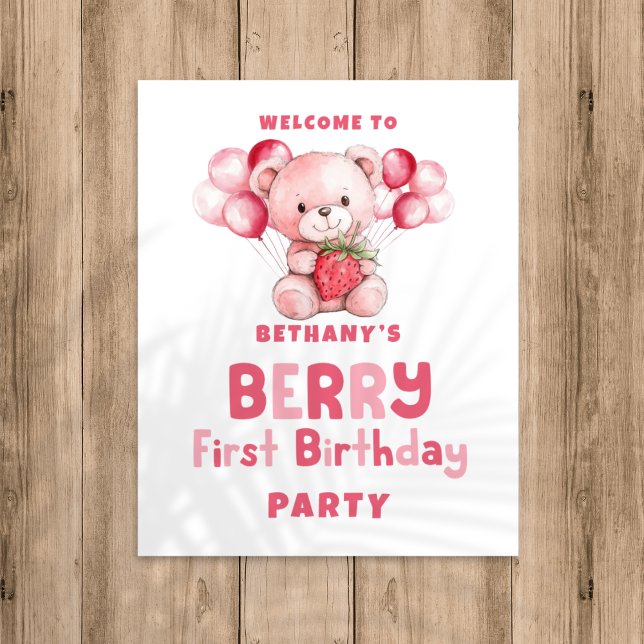 Poster Berry First Birthday Strawberry Bem-vindo à festa (Criador carregado)