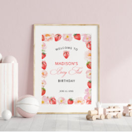 Poster Berry First Birthday Strawberry Bow Welcome