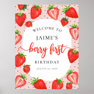 Poster Berry First Birthday Strawberry Girl