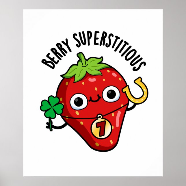 Poster Berry Superstitious Funny Strawberry Pun (Frente)