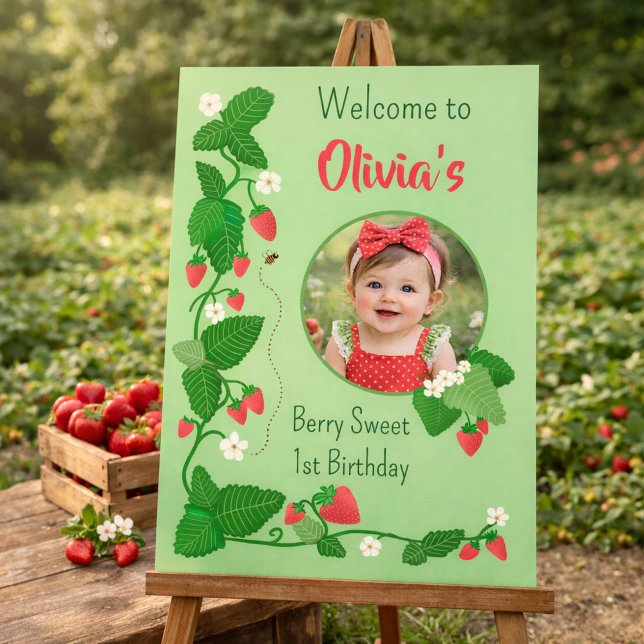 Poster Berry Sweet 1st Birthday Strawberry  (Criador carregado)